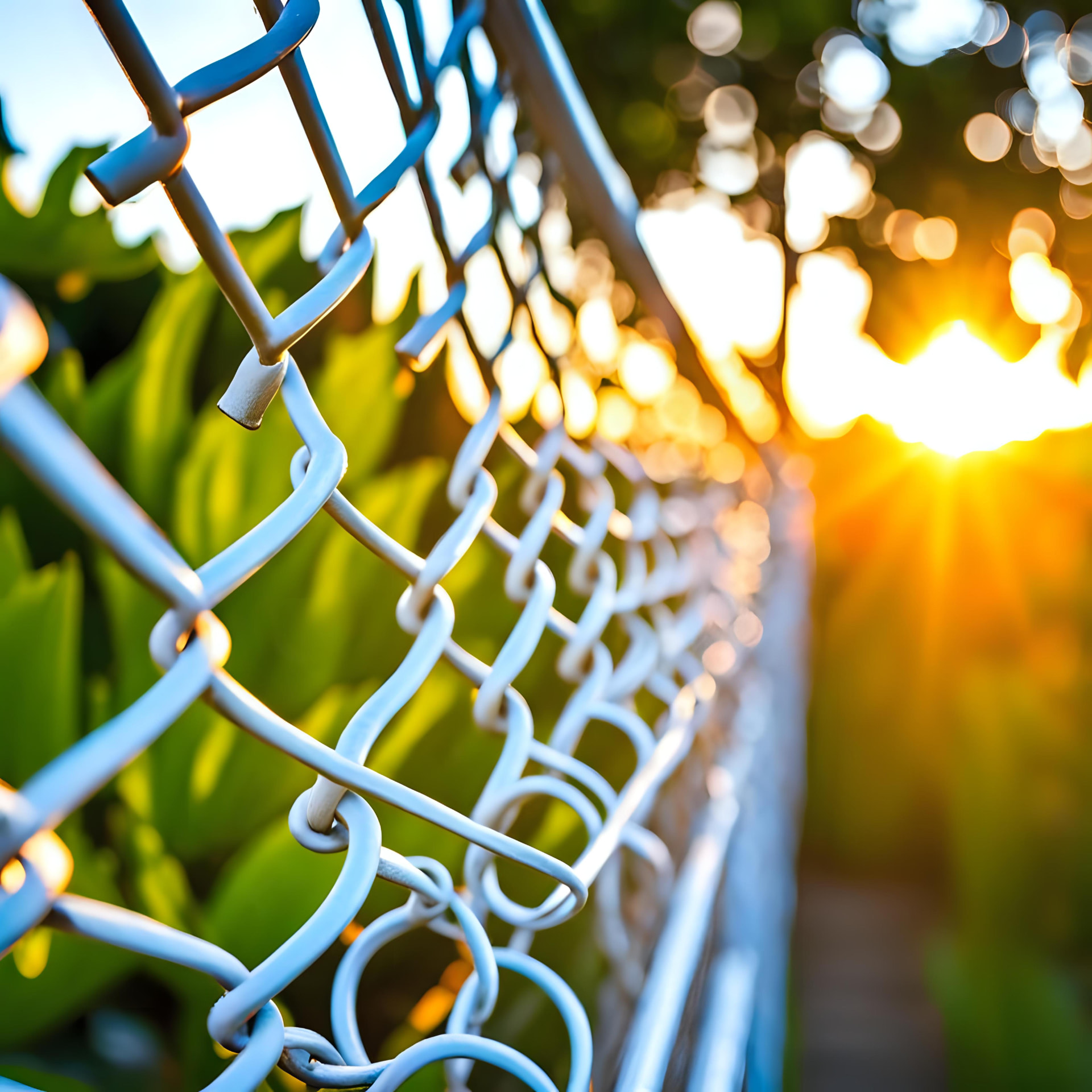 Chain-link fencing closing off a boundary at golden hour